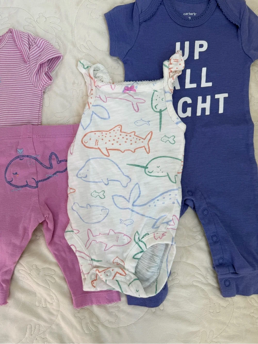 3/$15 | 4-Piece Outfit Set 3M Romper 2 Bodysuits Pant Narwal Nautical Purple